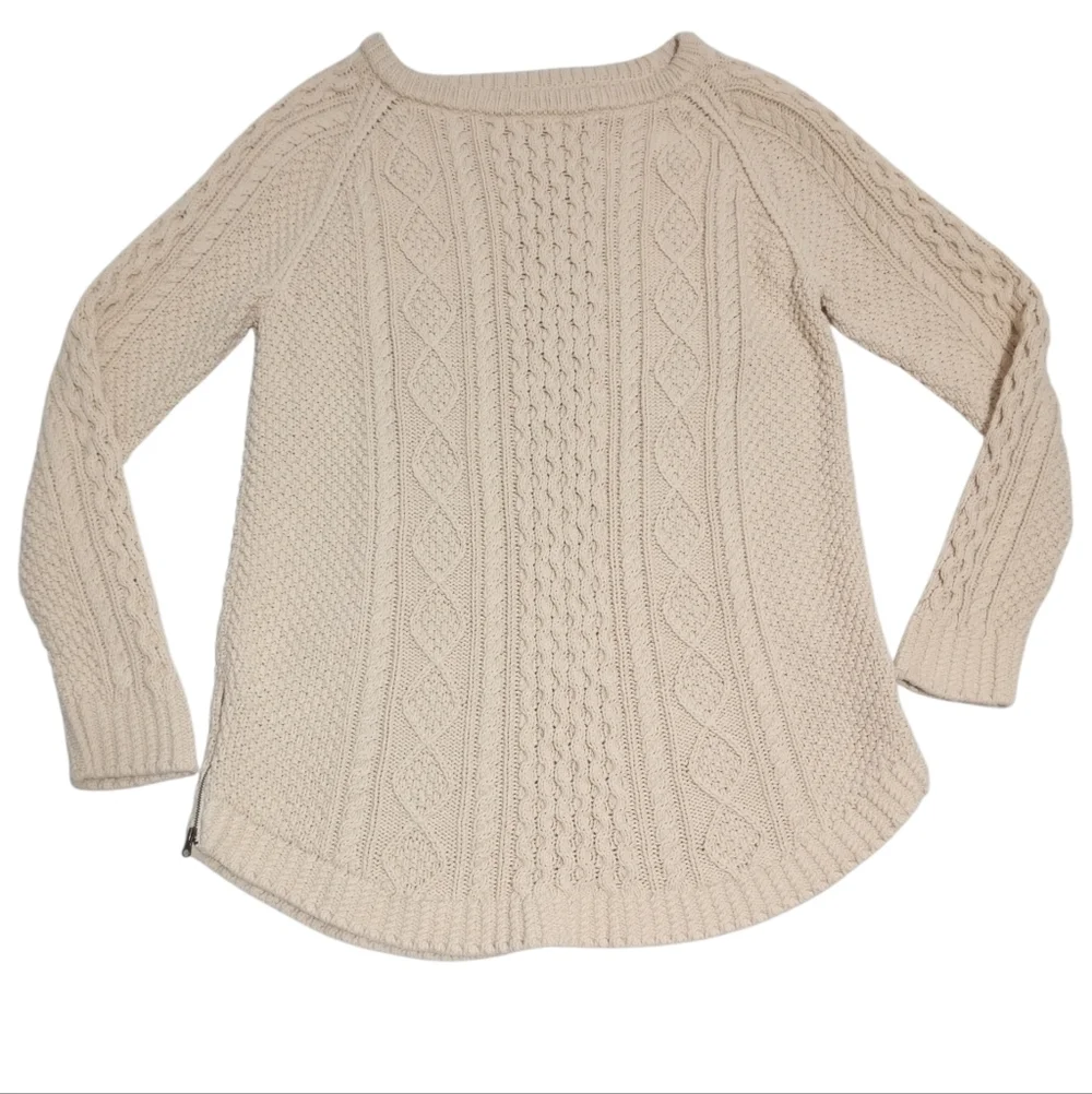 LL Bean Signature Womens Cotton Cable Knit Aran Fisherman Tunic Sweater Large
